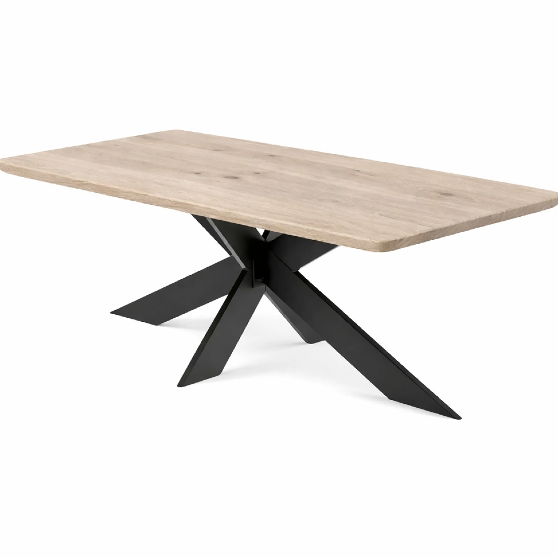 Table extensible chêne grisé bords biseautés pied noir fin 220 cm PALERME