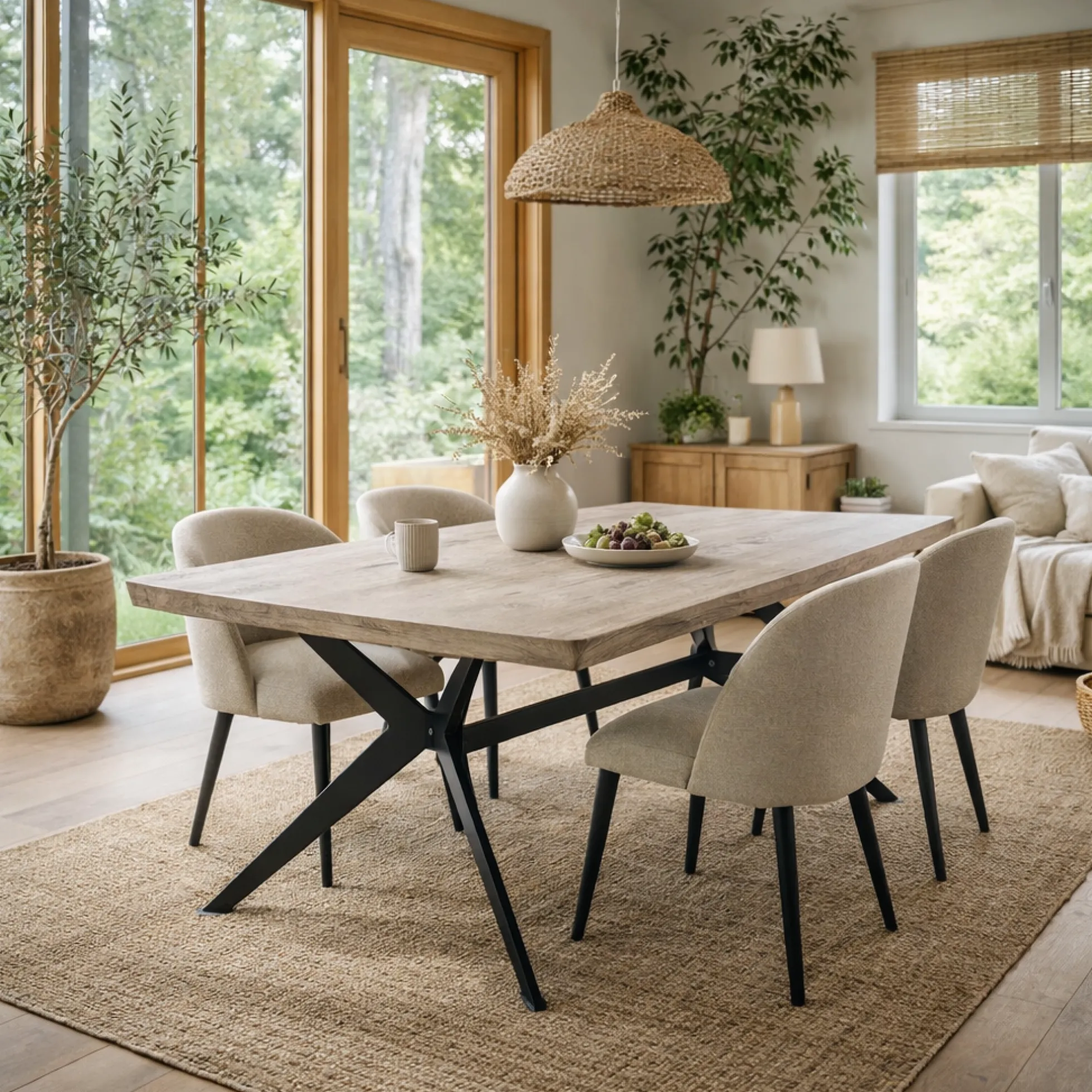 Table extensible chêne grisé bords biseautés pied graphique 200 cm PALERME