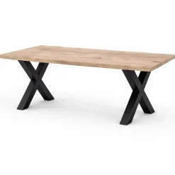 Table extensible chêne grisé bords biseautés pieds en X 200 cm PALERME