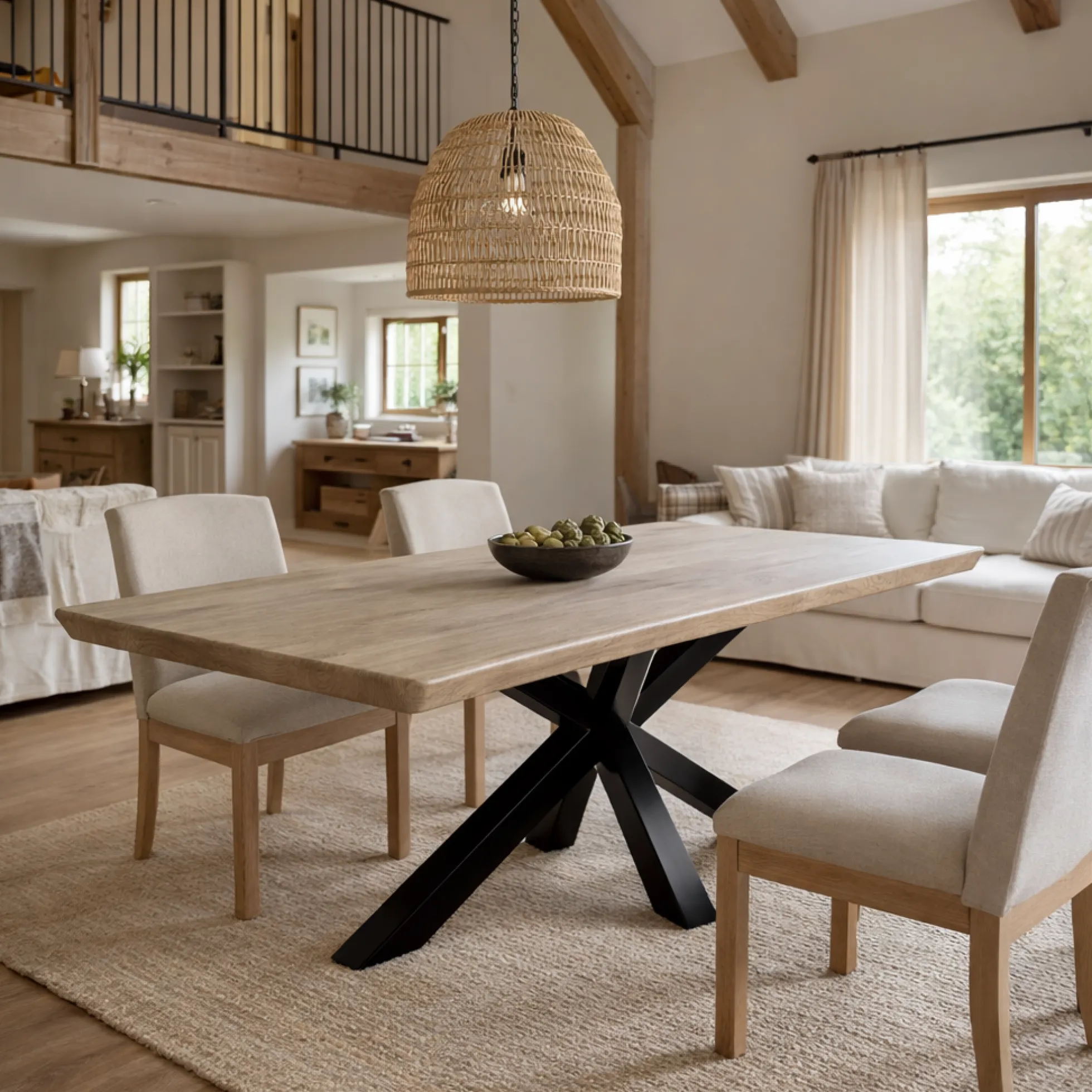 Table extensible chêne grisé bords biseautés pied noir 240 cm PALERME
