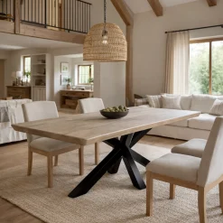 Table extensible chêne grisé bords biseautés pied noir 180 cm PALERME