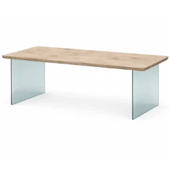 Table extensible chêne grisé bords biseautés pieds verre 240 cm PALERME