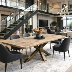 Table extensible chêne grisé bords biseautés pied grège 180 cm PALERME