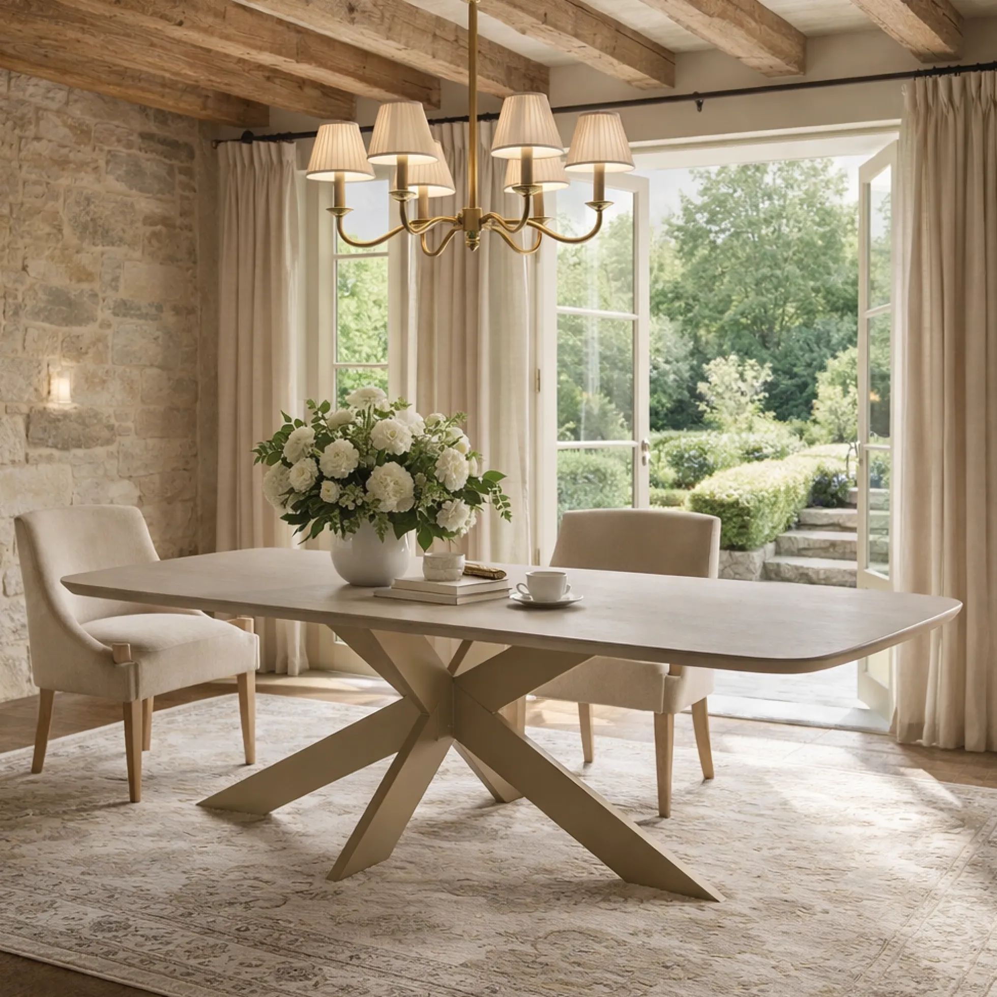Table extensible chêne grisé bords biseautés pied grège fin 220 cm PALERME