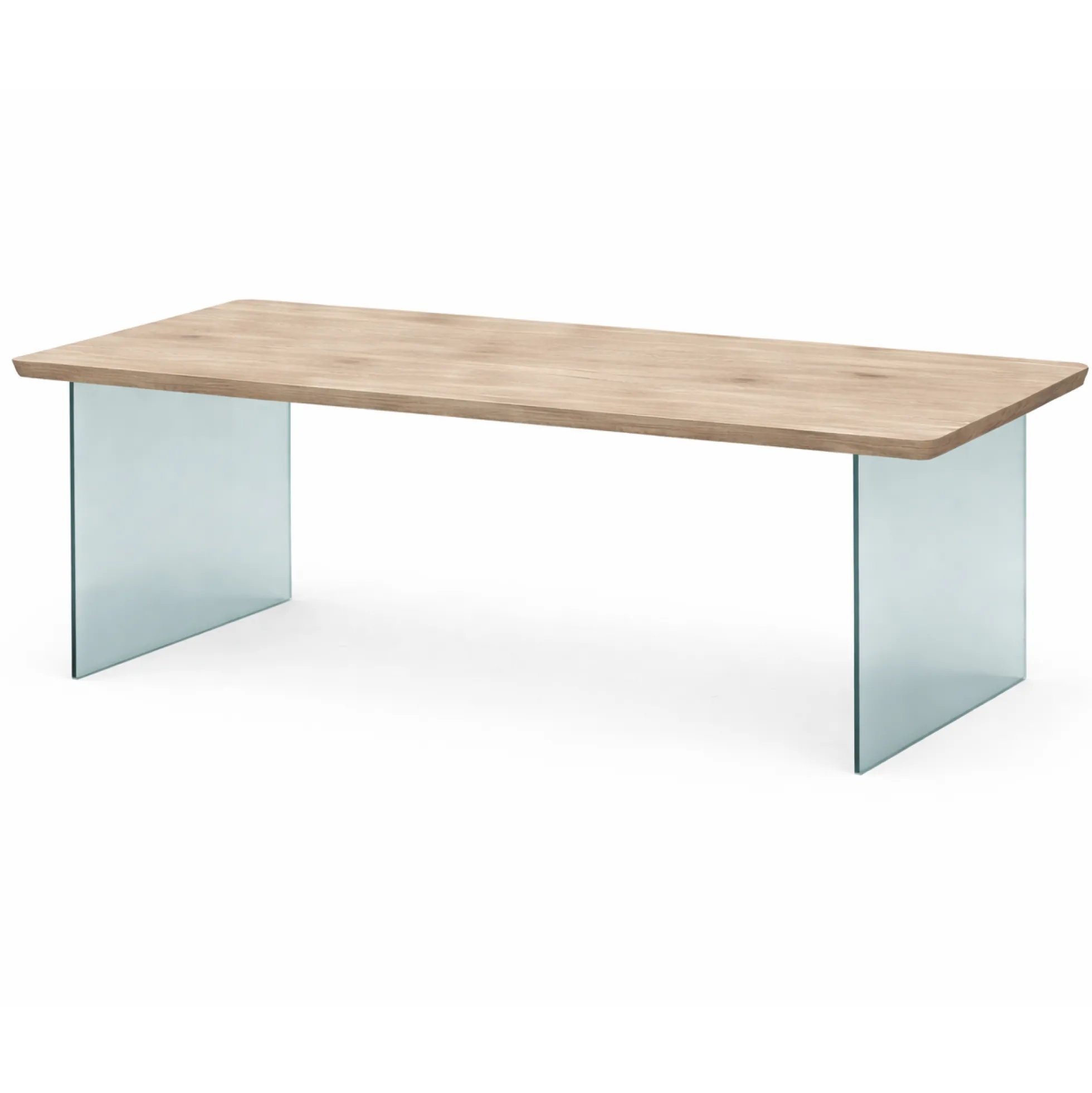 Table extensible chêne grisé bords biseautés pieds verre 220 cm PALERME