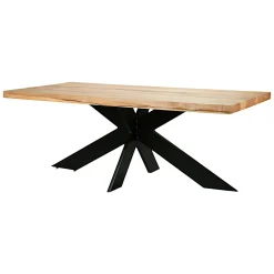 Table extensible chêne huilé bords naturels pied noir fin 220 cm PALERME