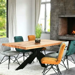 Table extensible chêne huilé bords naturels pied noir fin 220 cm PALERME