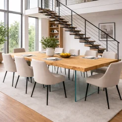Table extensible chêne huilé bords naturels pieds verre 220 cm PALERME