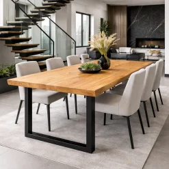 Table extensible chêne huilé bords naturels pieds en U 240 cm PALERME