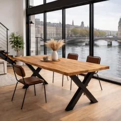 Table extensible chêne huilé bords naturels pieds en X 220 cm PALERME