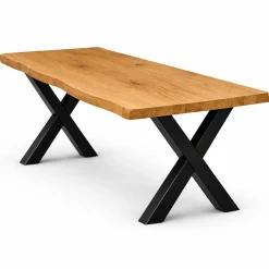 Table extensible chêne huilé bords naturels pieds en X 180 cm PALERME