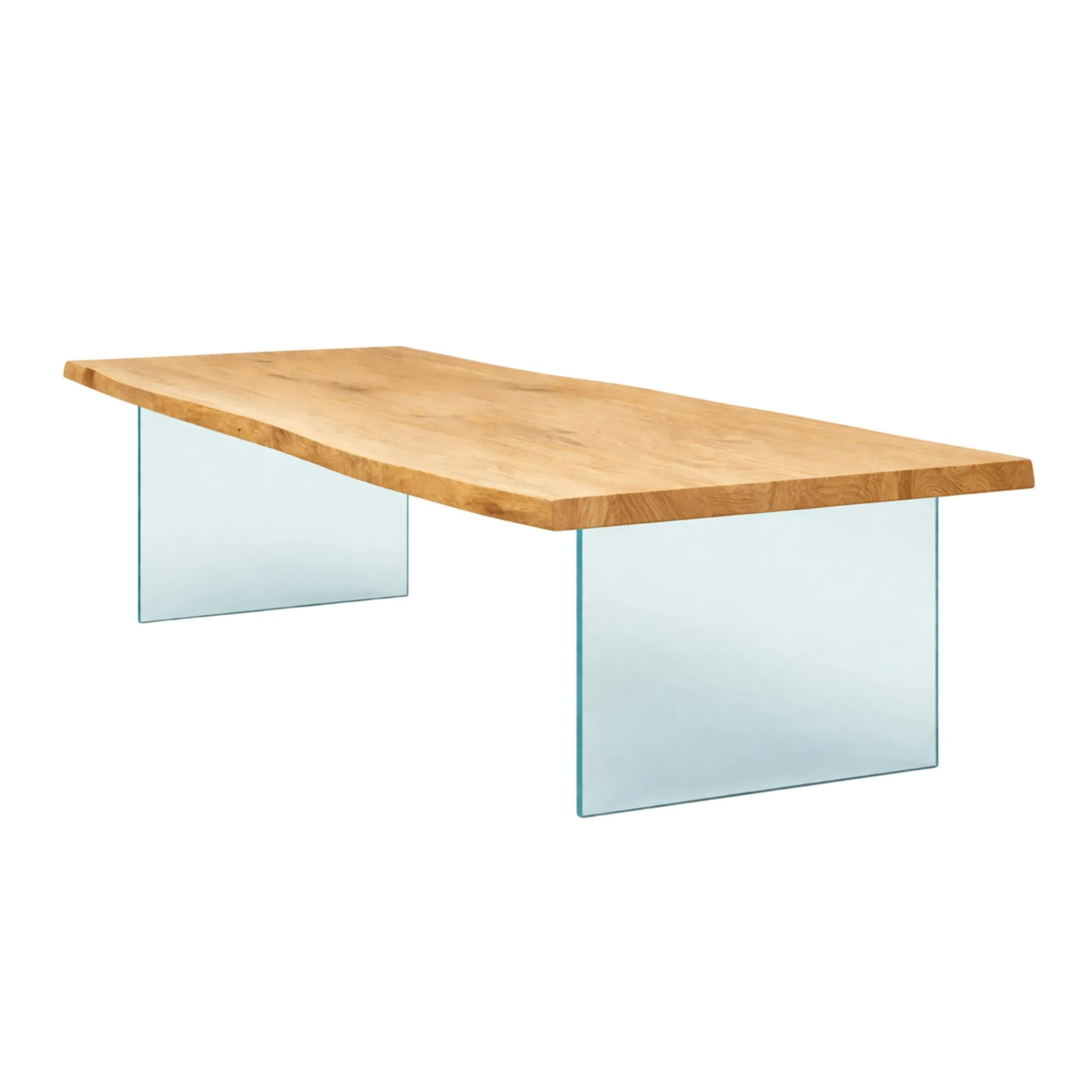 Table extensible chêne huilé bords naturels pieds verre 240 cm PALERME