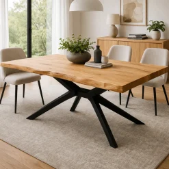 Table extensible chêne huilé bords naturels pied graphique 200 cm PALERME