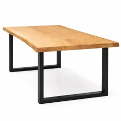 Table extensible chêne huilé bords naturels pieds en U 200 cm PALERME