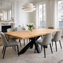 Table extensible chêne huilé bords biseautés pied noir 180 cm PALERME
