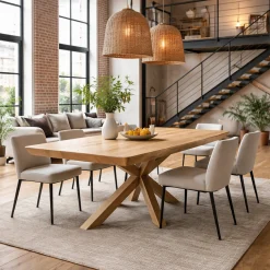 Table extensible chêne huilé bords biseautés pied grège 220 cm PALERME