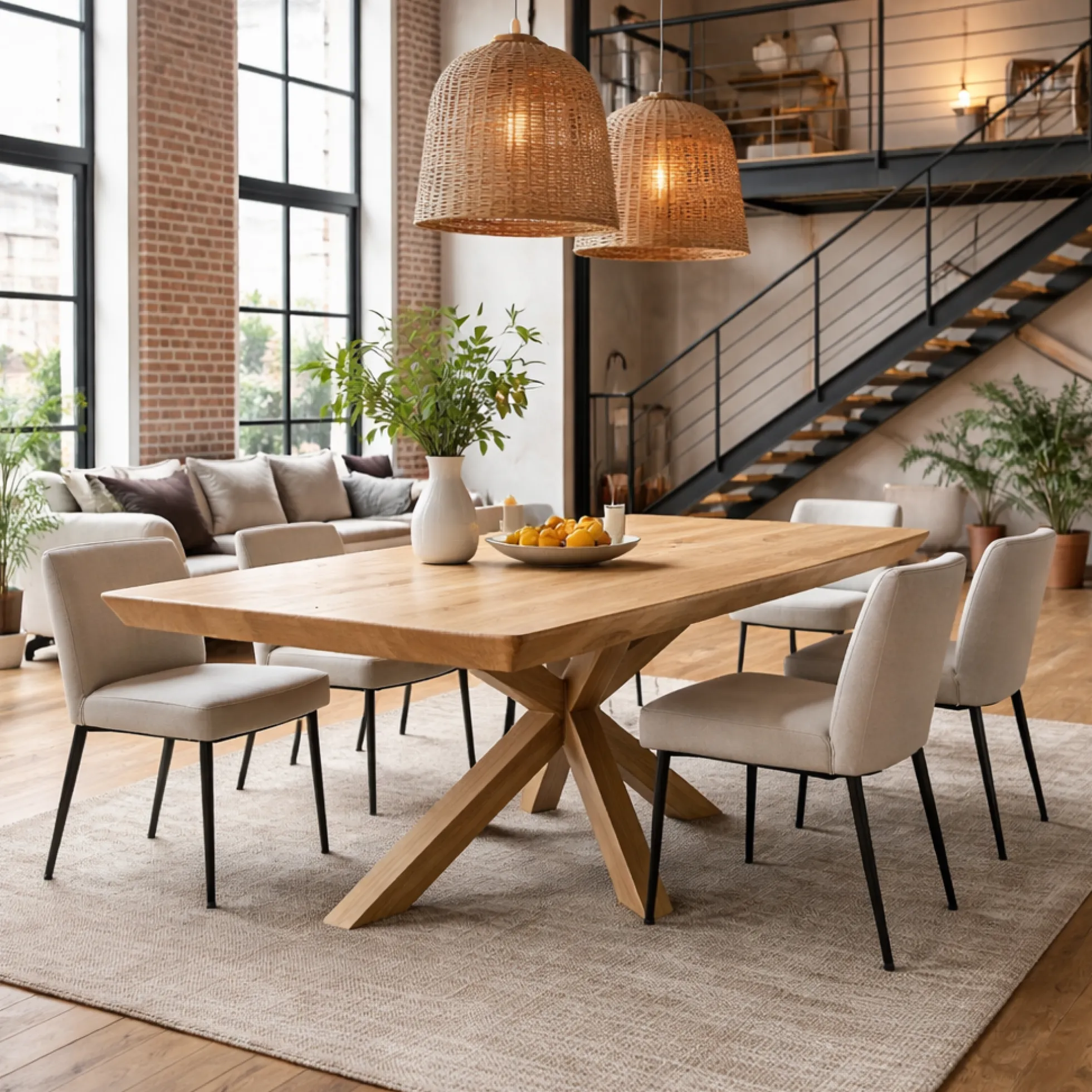 Table extensible chêne huilé bords biseautés pied grège 220 cm PALERME