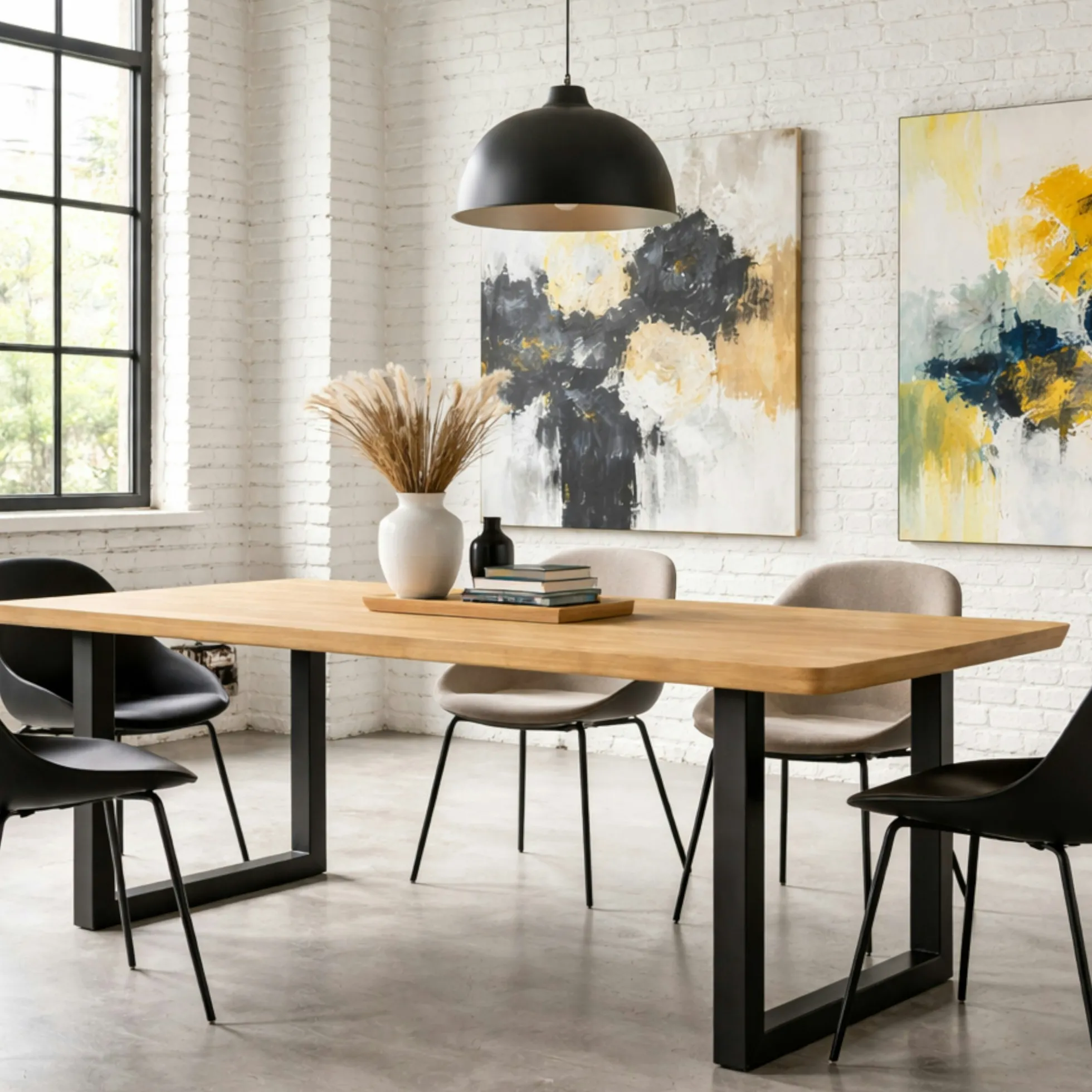 Table extensible chêne huilé bords biseautés pieds en U 220 cm PALERME