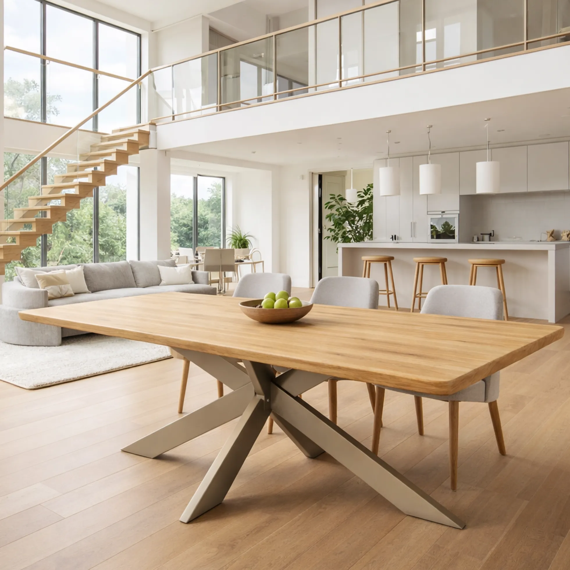 Table extensible chêne huilé bords biseautés pied grège fin 220 cm PALERME