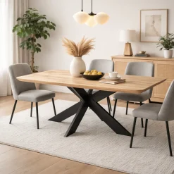 Table extensible chêne huilé bords biseautés pied noir fin 240 cm PALERME