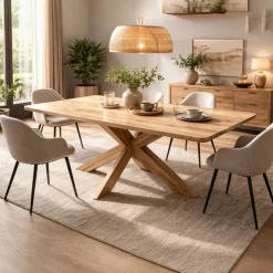Table extensible chêne huilé bords biseautés pied bois 200 cm PALERME
