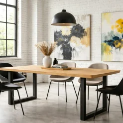 Table extensible chêne huilé bords biseautés pieds en U 240 cm PALERME