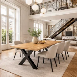 Table extensible chêne huilé bords biseautés pieds en X 240 cm PALERME