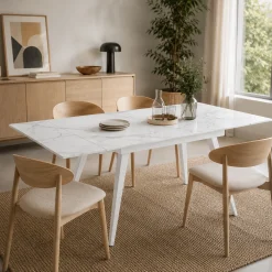 Table extensible céramique blanche marbrée 120-180 cm LORA