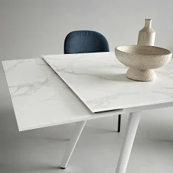 Table extensible céramique blanche marbrée 120-180 cm LORA
