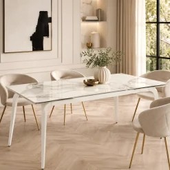 Table extensible céramique blanche marbrée 160-240 cm LORA