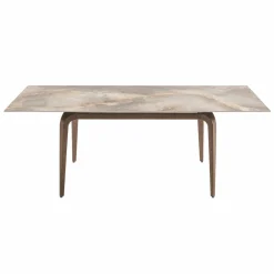 Table extensible céramique effet onyx pieds bronze 140-220 cm LORA