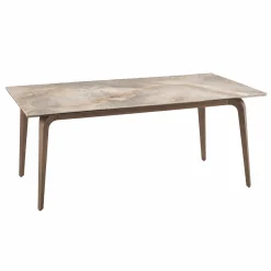 Table extensible céramique effet onyx pieds bronze 140-220 cm LORA