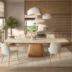 Table extensible céramique effet marbre beige 200-300 cm LOMBARDIE