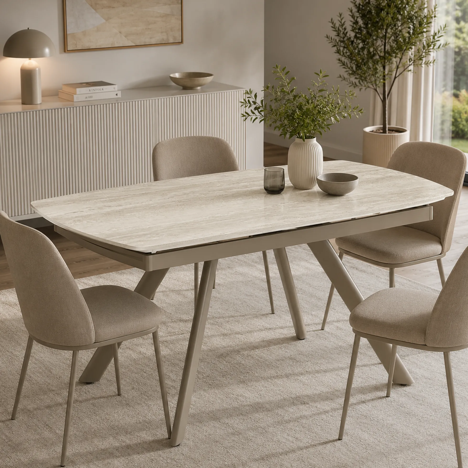 Table extensible céramique effet travertin 140-210 cm LORA