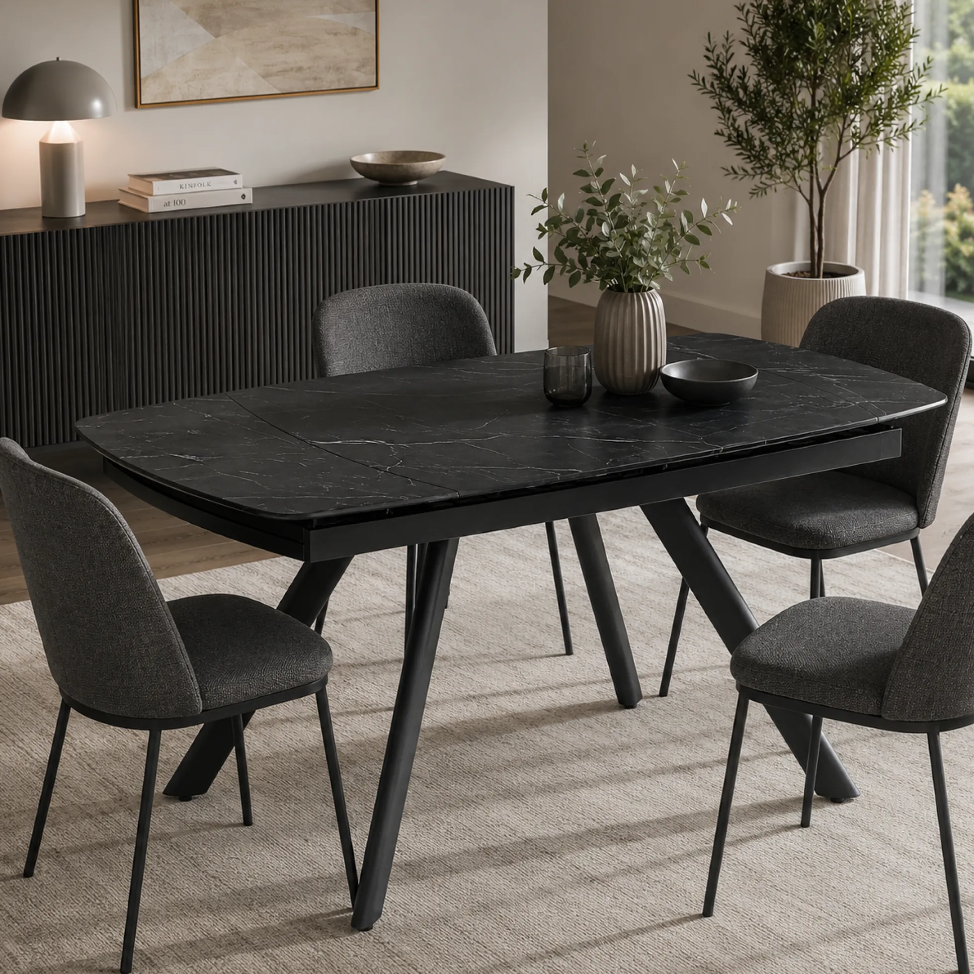 Table extensible céramique effet marbre noir 140-210 cm LORA