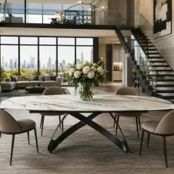 Table extensible céramique effet marbre Calacatta 200-280 cm LORA