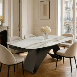 Table extensible céramique effet marbre Calacatta 200-280 cm LORA