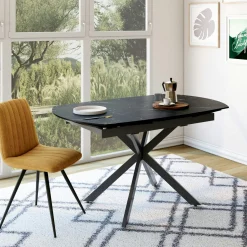 Table extensible céramique marbrée noire pied mikado 140-200 cm OTTAWA