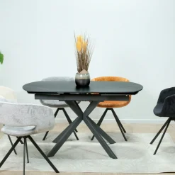 Table extensible céramique marbrée noire pied mikado 140-200 cm OTTAWA