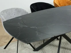 Table extensible céramique marbrée noire pied mikado 140-200 cm OTTAWA