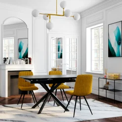 Table extensible céramique marbrée noire pied mikado 140-200 cm OTTAWA