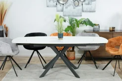 Table extensible céramique marbrée blanche pied mikado 140-200 cm OTTAWA