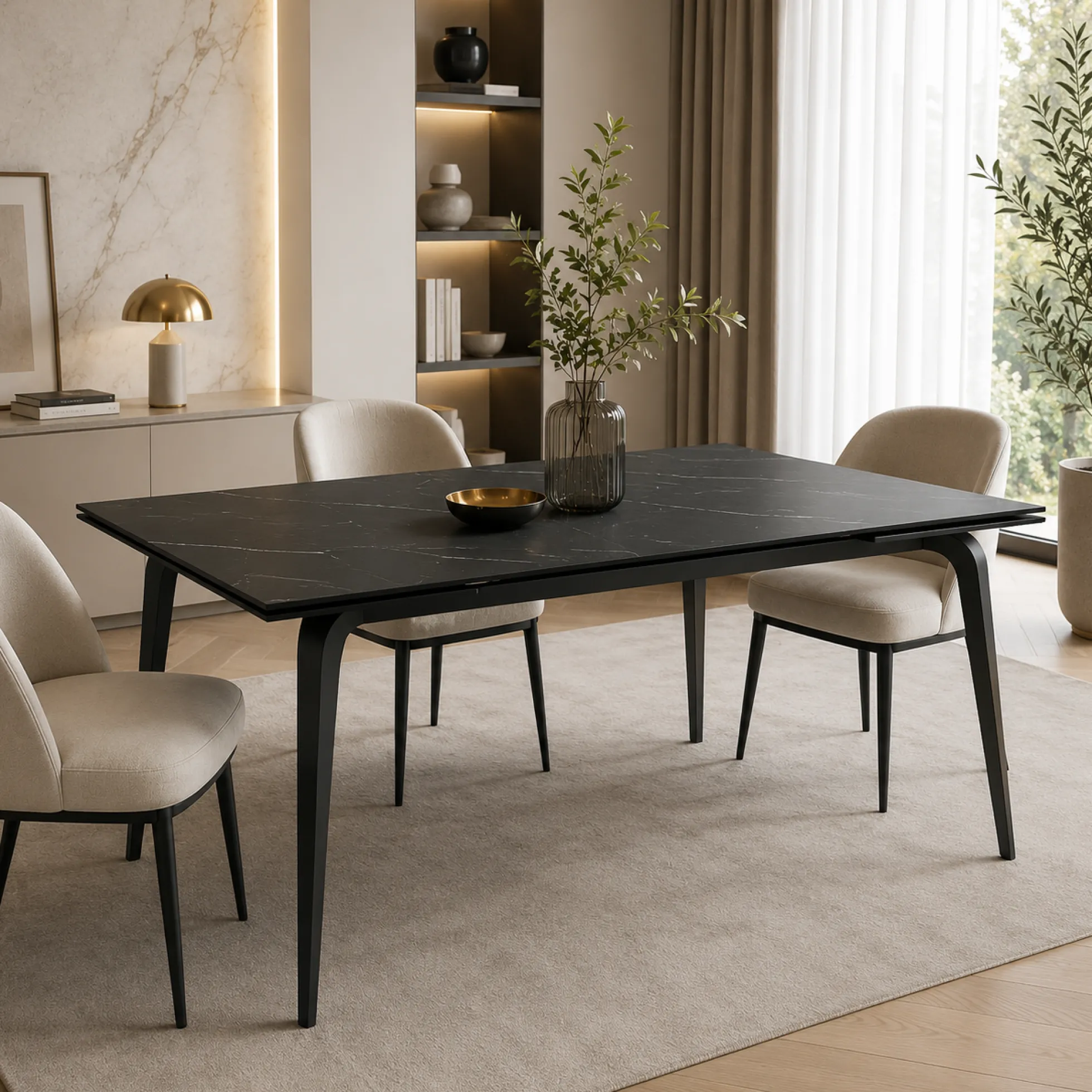 Table extensible céramique noire marbrée 160-240 cm LORA