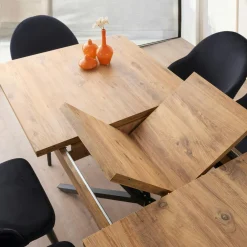 Table extensible effet chêne pied central 160-200 cm JENA