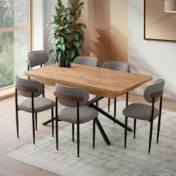 Table extensible effet chêne pied central 160-200 cm JENA