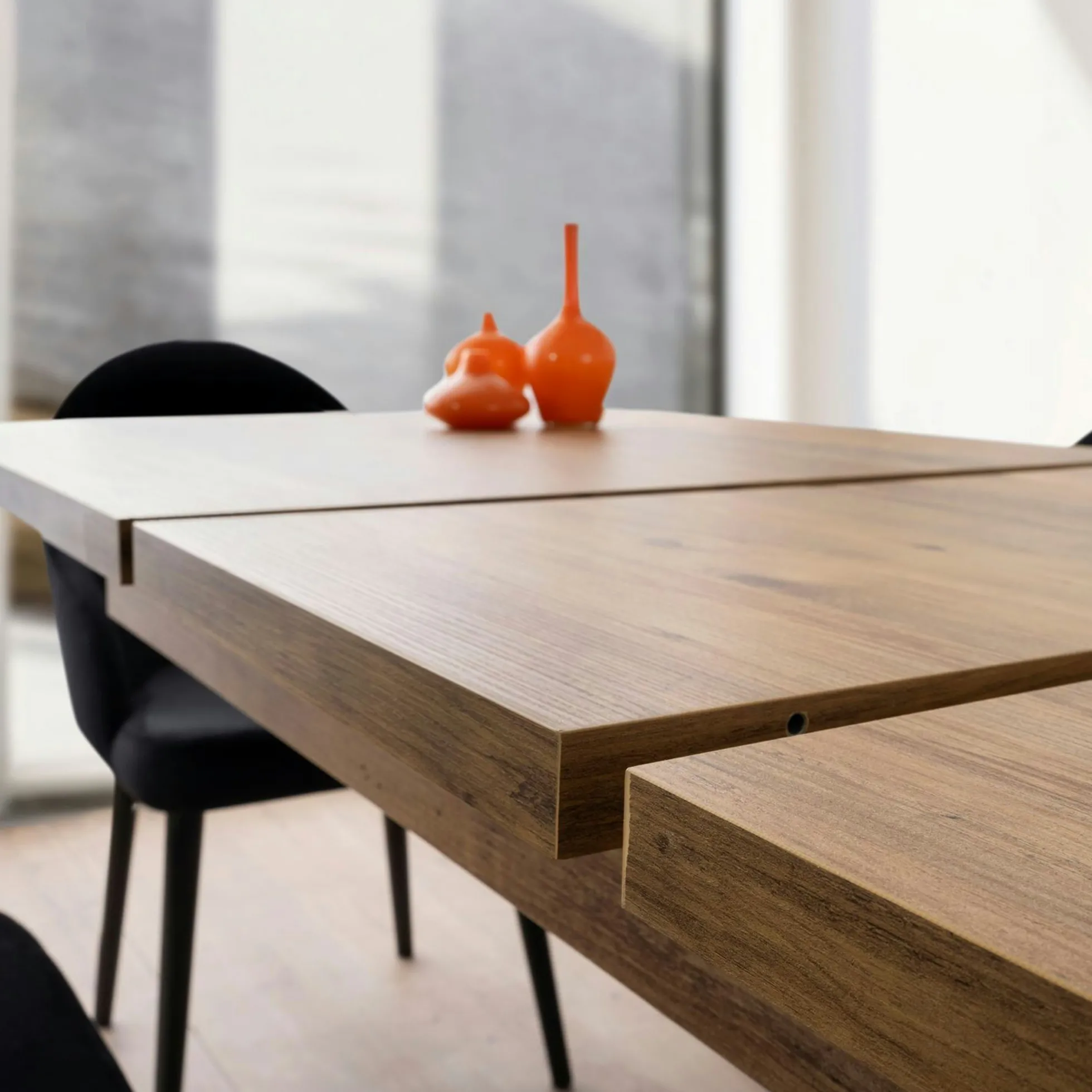 Table extensible effet chêne pied central 160-200 cm JENA