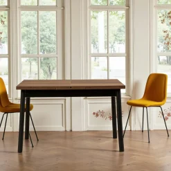 Table extensible effet noyer, pieds noirs 120-153 cm ARDEN