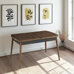 Table extensible effet noyer, décor baguettes 132-170 cm LUNOR