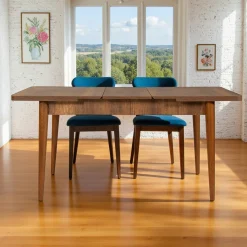 Table extensible effet noyer avec rangement 130-165 cm ORINA