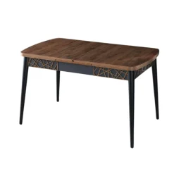 Table extensible effet noyer, pieds noirs 132-170 cm LUNOR